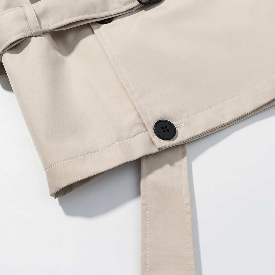 Langry cozy belt trench coat in beige with black buttons and belt