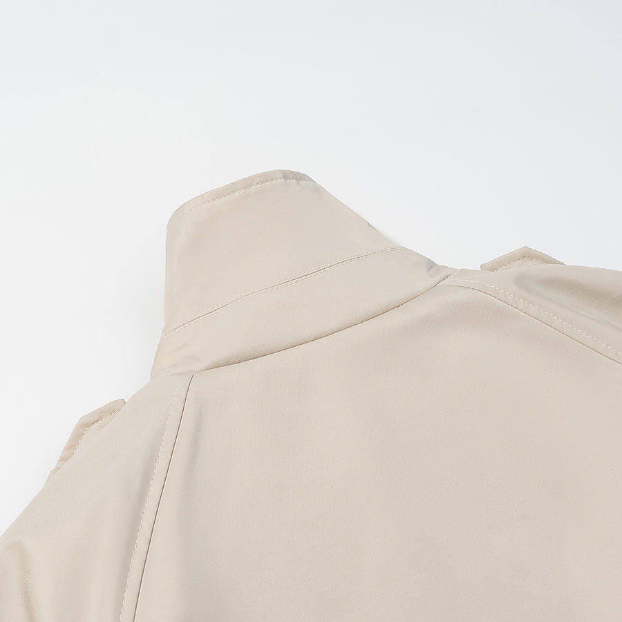 Langry Cozy Belt Trench Coat in beige with button details and pocket flaps