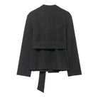 Cozy Soft Coat: black textured langry fashion sweater with tie waist