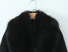 Langry black fur collar belt woolen coat with luxurious fashion texture