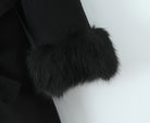 Langry Big Fur Collar Belt Woolen Coat in black fur-trimmed fashion design