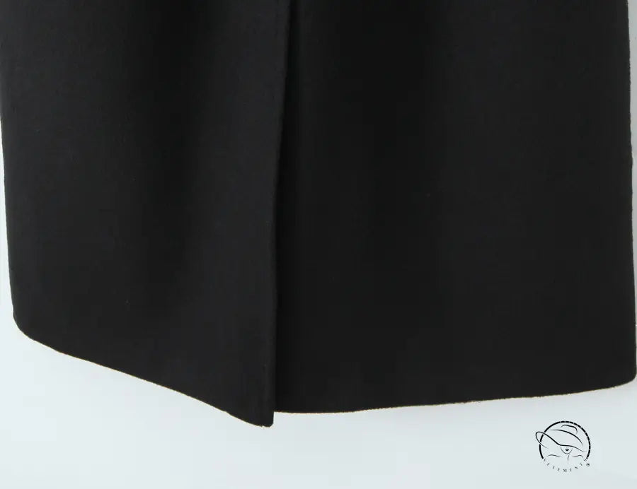 Langry fashion black pleated skirt in woolen coat design