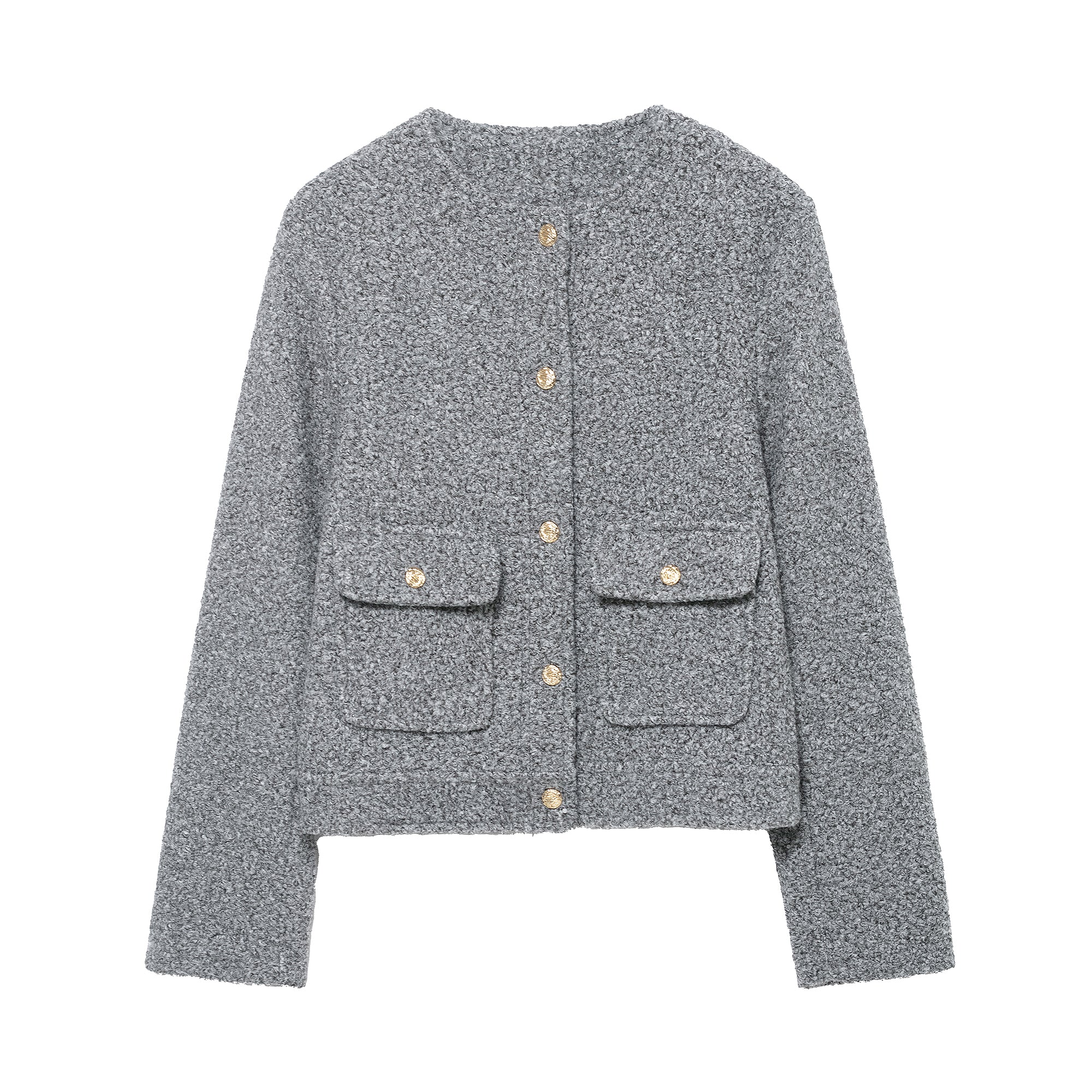 Gray tweed cropped Langry fashion jacket in woolen coat style