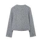 Grey textured woolen sweater with long sleeves and cuff buttons, Langry fashion