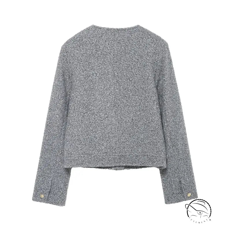 Grey textured sweater with long sleeves and button cuffs in Langry fashion