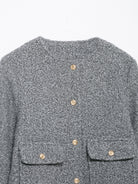 Gray tweed cardigan with gold buttons in Langry fashion woolen coat