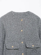 Gray tweed cardigan in Langry fashion woolen coat with gold buttons