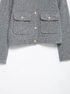 Gray tweed woolen coat with gold buttons for autumn winter fashion