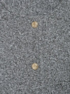 Gray woolen coat with leather accents, gold buttons, langry fashion ملابس