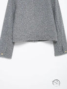 Gray textured wool jacket with gold buttons, relaxed fit langry fashion coat