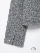 Gray woolen langry fashion coat with gold buttons and textured pattern