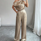 Langry golden high waist casual jumpsuit with one-shoulder fashion design