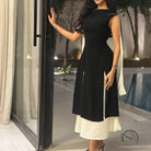 Multicolor sleeveless slim elegance retro dress in black and white, langry fashion ملابس