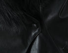 Langry fashion black leather winter jacket with fur collar and buttons