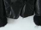 Langry fashion black leather fur-trimmed winter short jacket coat