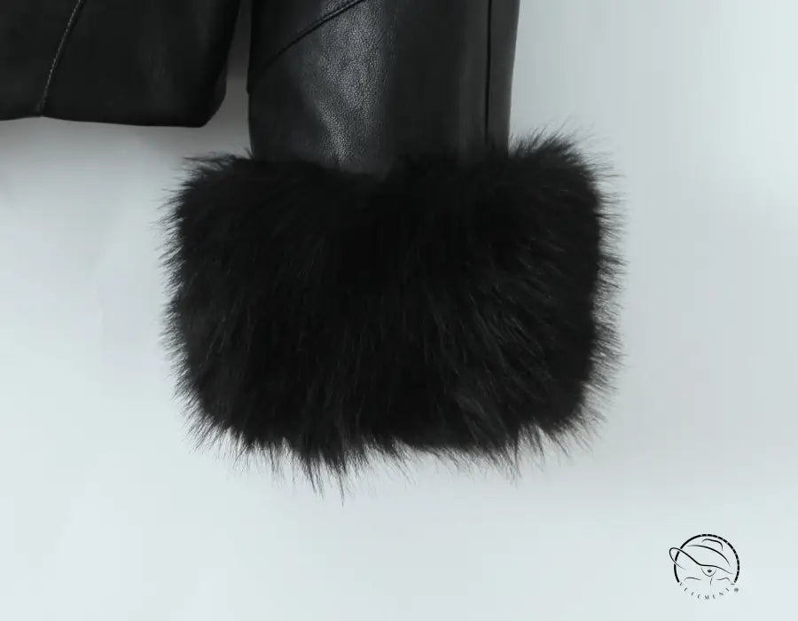 Langry fashion black fur boot topper with leather strap and buckle for winter jacket