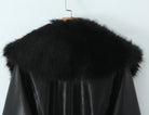 Luxurious langry black leather fur-trimmed winter fashion coat