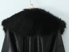 Luxurious langry black leather fur-trimmed winter fashion coat