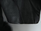 Langry fashion black leather jacket with fur, zipper, and flap pockets