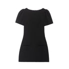 Enchanting Langry short pleated black dress with puffed shoulders and pockets