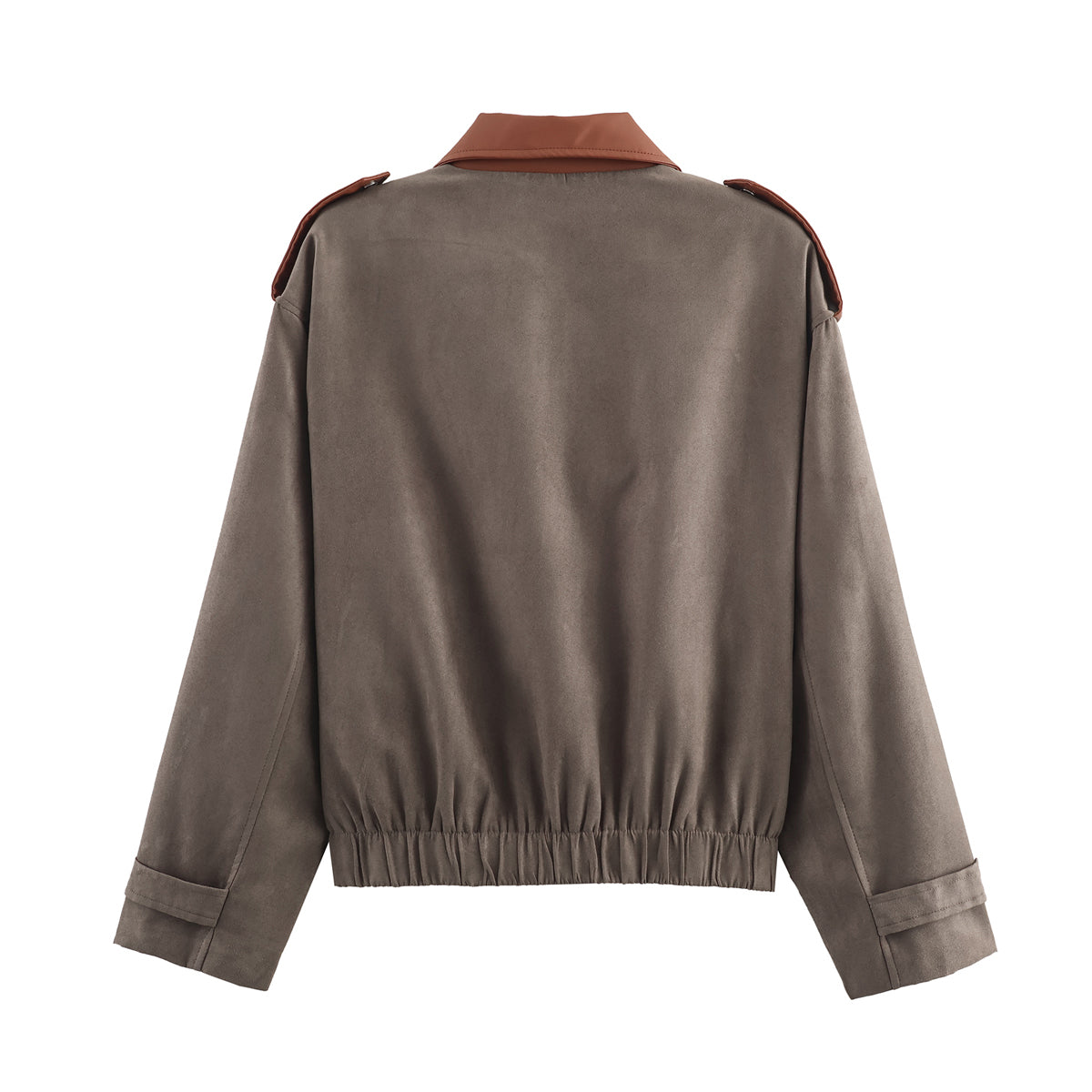 Warm & Cozy taupe suede jacket with brown leather accents, langry fashion ملابس