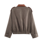 Warm & Cozy taupe suede jacket with brown leather accents, langry fashion ملابس
