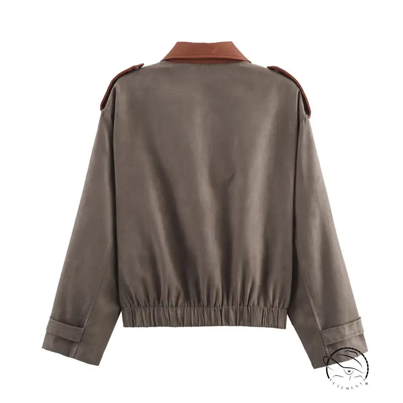 Warm & Cozy Suede Jacket in taupe with brown leather accents, langry fashion