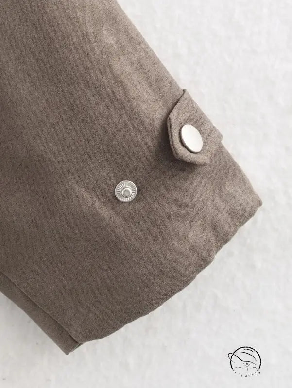 Warm & cozy suede jacket brown cuff with silver snap button, langry fashion ملابس