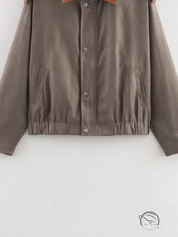 Taupe Warm & Cozy Suede Jacket with sheen and elastic cuffs