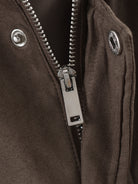 Silver zipper pull on Warm & Cozy Suede Jacket, langry fashion ملابس