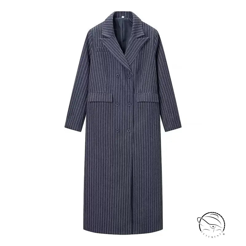Elegant navy pinstripe woolen overcoat in langry fashion ملابس