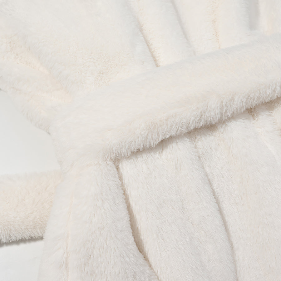 Langry faux fur robe with soft velvet texture and lace-up waist trimming