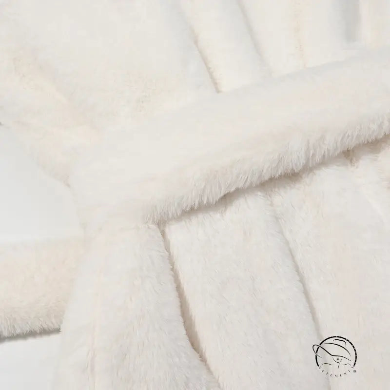 Langry faux fur robe with fluffy texture and lace up waist trim