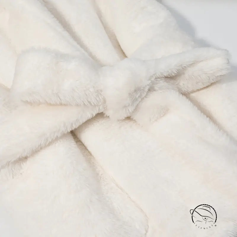 Langry faux fur robe with fluffy texture and waist bow