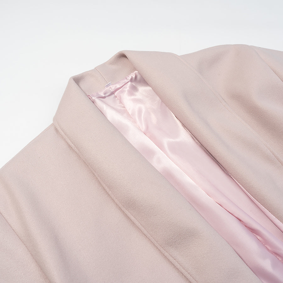 Elegant blush pink blazer with satin lining in langry fashion coat