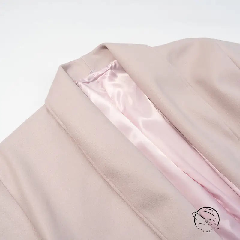 Elegant blush pink woolen coat with satin lining from Langry fashion ملابس