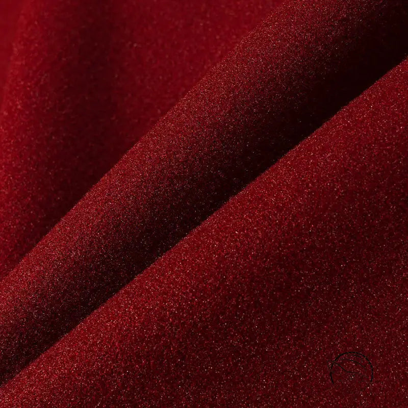 Elegant langry fashion coat with deep red glittery velvet fabric
