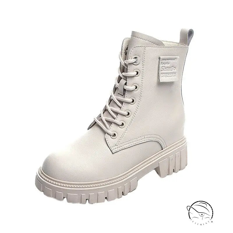 Black single genuine leather waterproof platform combat boot with chunky sole