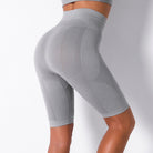 Gray seamless athletic shorts from Seamless Knit Breathable Striped Shorts Yoga Pants fashion