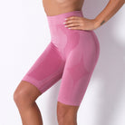 Pink high-waisted athletic shorts, Seamless Knit Breathable Striped Shorts for active fashion