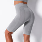 Gray athletic shorts from Seamless Knit Breathable Striped Shorts by Langry for yoga fashion