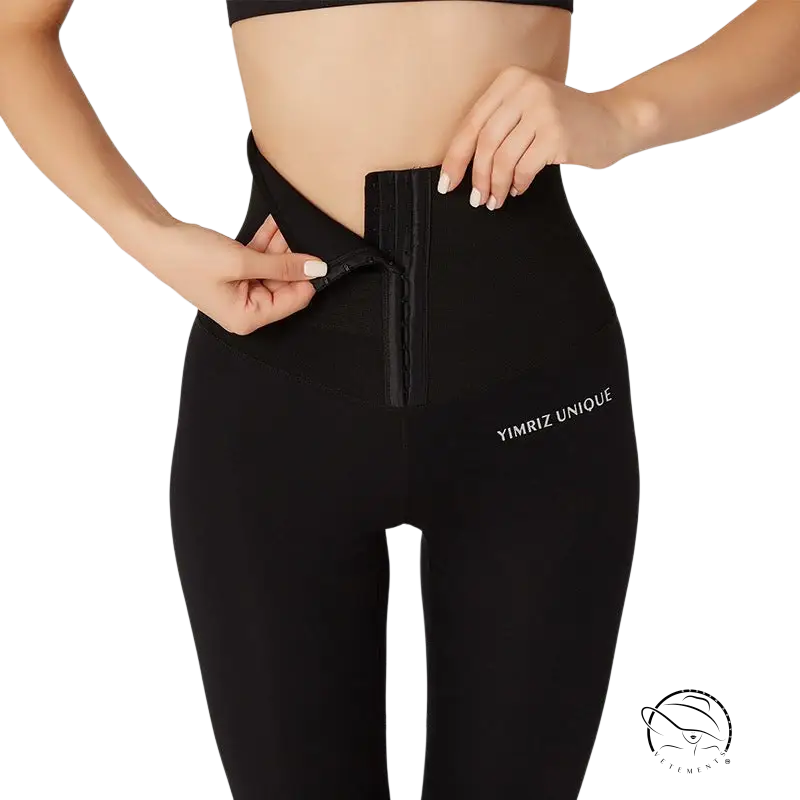 Black Yimriz Unique waist shaping fitness pants with front zipper