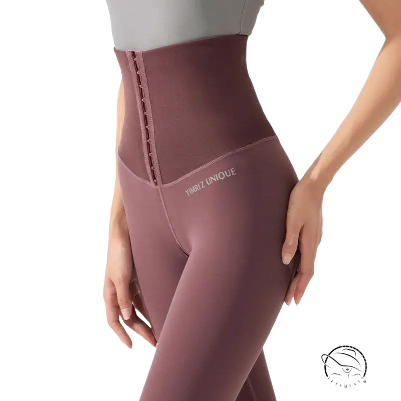 Sleek mauve waist shaping fitness pants with lace-up front by Ynriz Unique