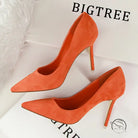 Orange suede simple stiletto high heel pumps with pointed toes