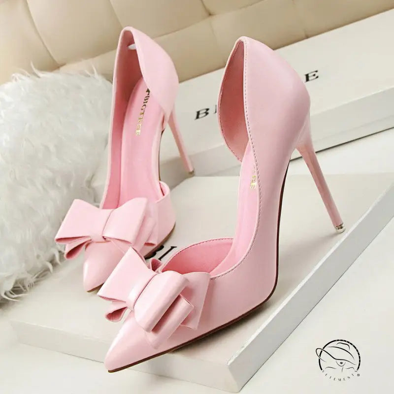 Pink Langry fashion stiletto heels with sweet bowknot toes