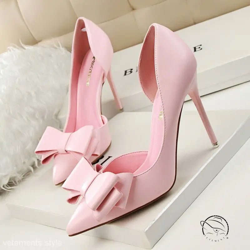 Pink stiletto high heels with bows, perfect blend of elegance and style