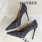 Elegant blue glitter langry fashion pointed-toe stiletto heel pump