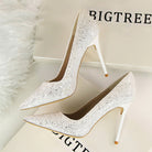 Elegant silver glitter Langry fashion high heel pumps with pointed toes and stiletto heels