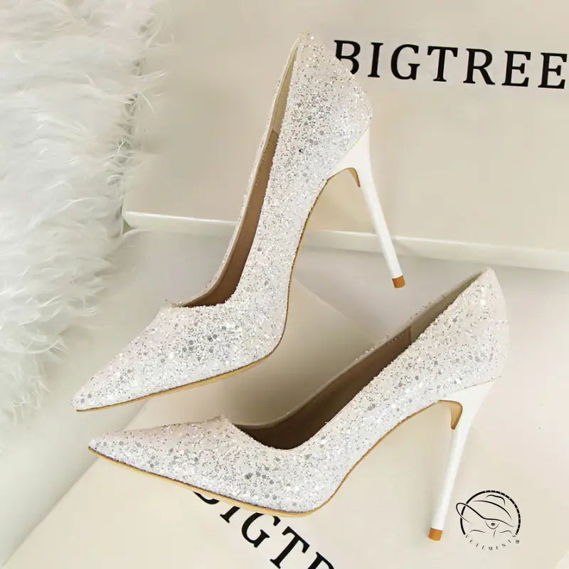 Elegant langry silver glitter high heel pumps in fashion style