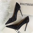 Langry elegant black glitter high heel pumps with pointed toes